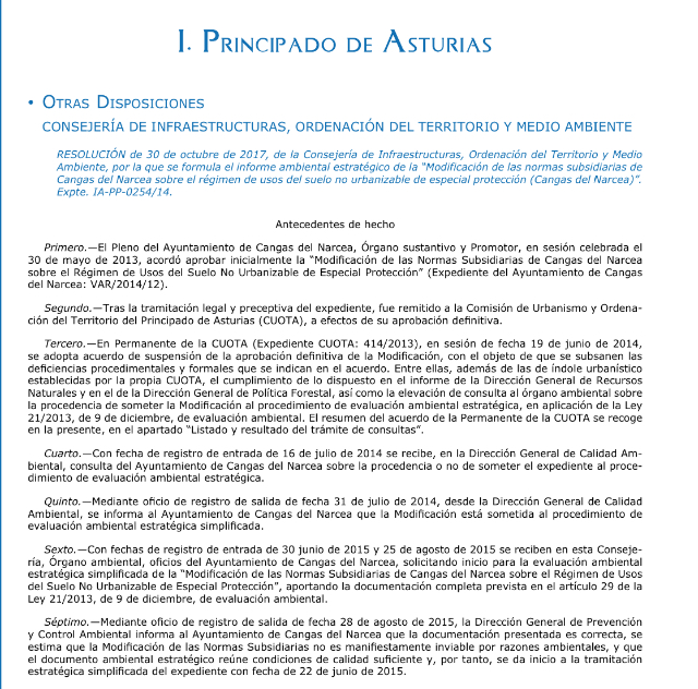 Boletín Oficial del Principado de Asturias con los tiempos de desarrollo